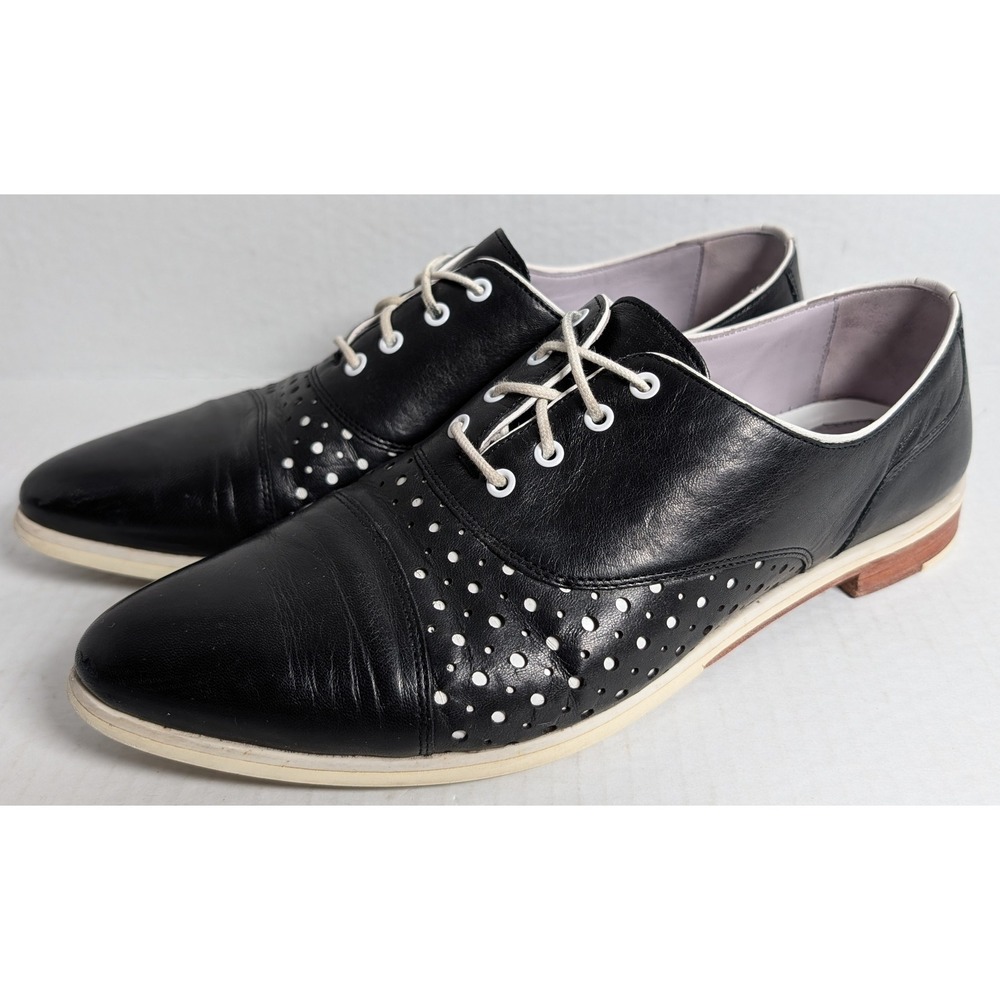 Johnston & Murphy Women's Oxford Shoes 9 Black Leather Perforated Cap Toe